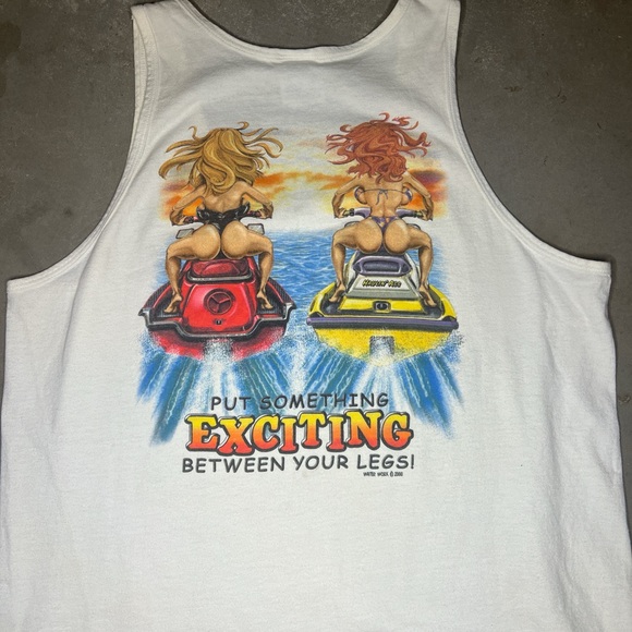 Vintage 2000 Water Work Put Something Exciting Between Your Legs white tank top - Picture 2 of 4